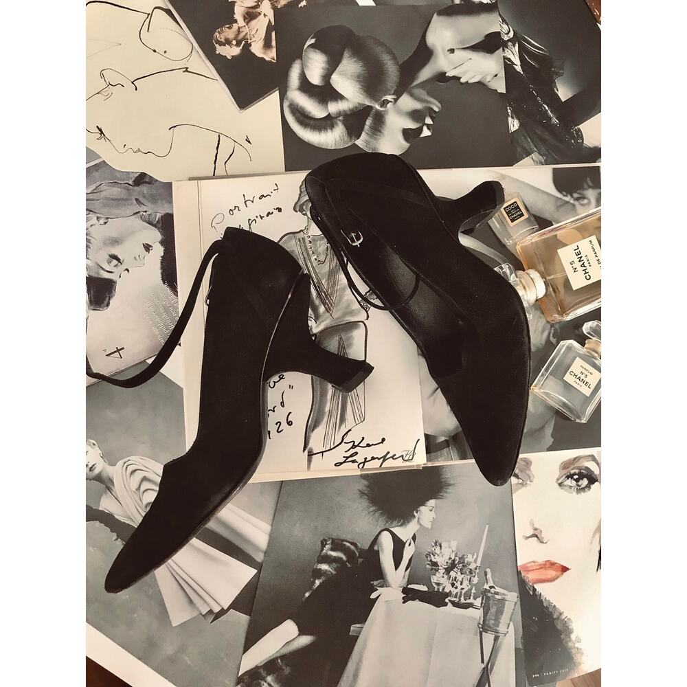 Black suede pumps with comma heel from Linea Wallys, size 4